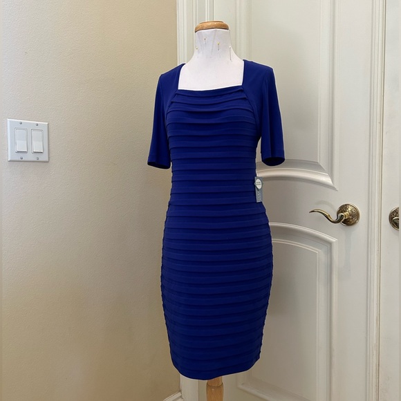 NWT London Times royal blue  ribbed folds knit jersey dress - Picture 1 of 4